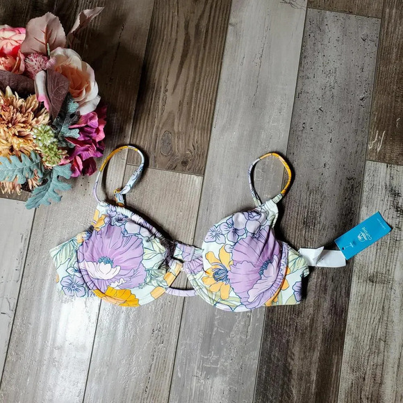 NWT Cupshe Bikini Top Underwire & Push Up Purple Orange Floral Size Large - Picture 3 of 15